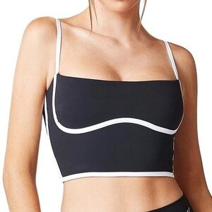 Sleeveless Spaghetti Strap Sports Bra Tank Top Black White Double Layer Basic M.